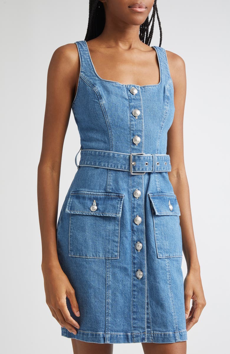 L'AGENCE Midy Belted Sleeveless Denim Minidress, Alternate, color, Tipton