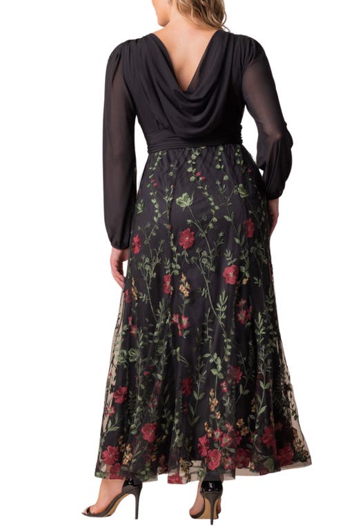 Kiyonna Isabella Embroidered Long Sleeve Gown In Multi