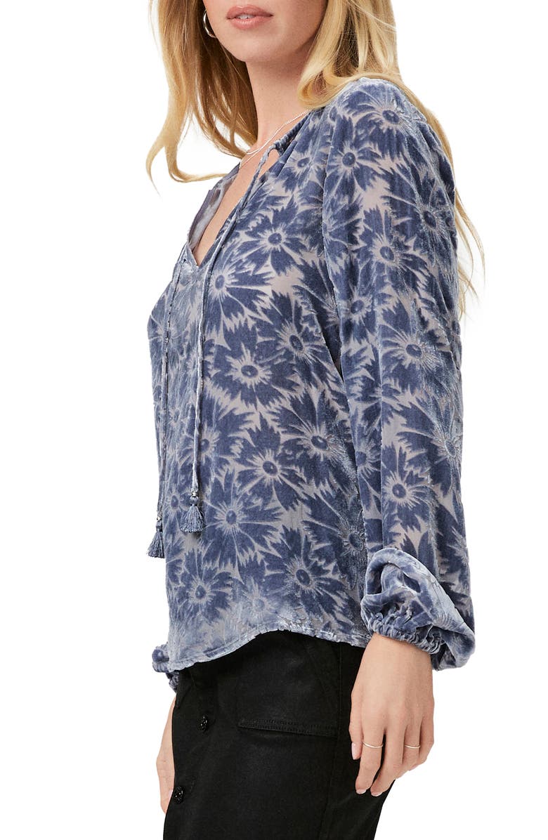 PAIGE Selmah Velvet Flower Tie Neck Top, Alternate, color, Icd Slate