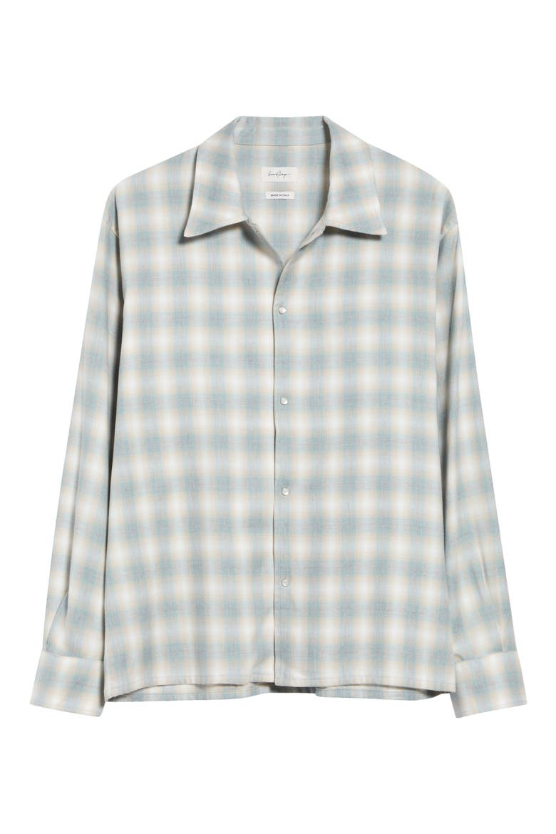 Ombré Plaid Relaxed Cotton & Lyocell Snap Shirt, Main, color, GREEN CHECK