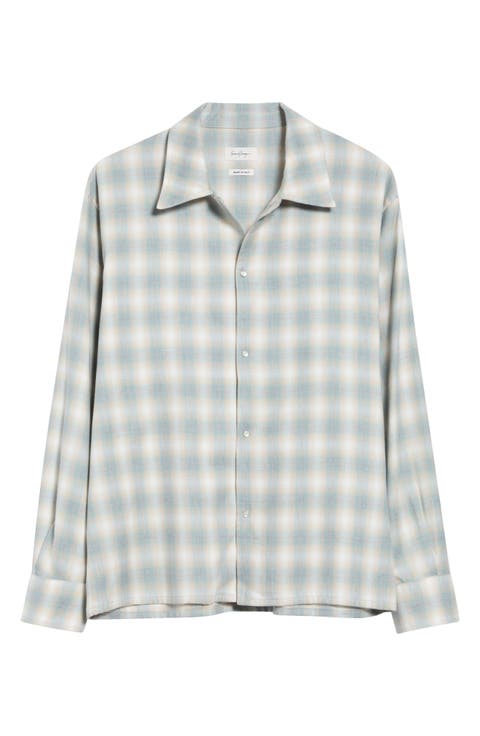 Ombré Plaid Relaxed Cotton & Lyocell Snap Shirt