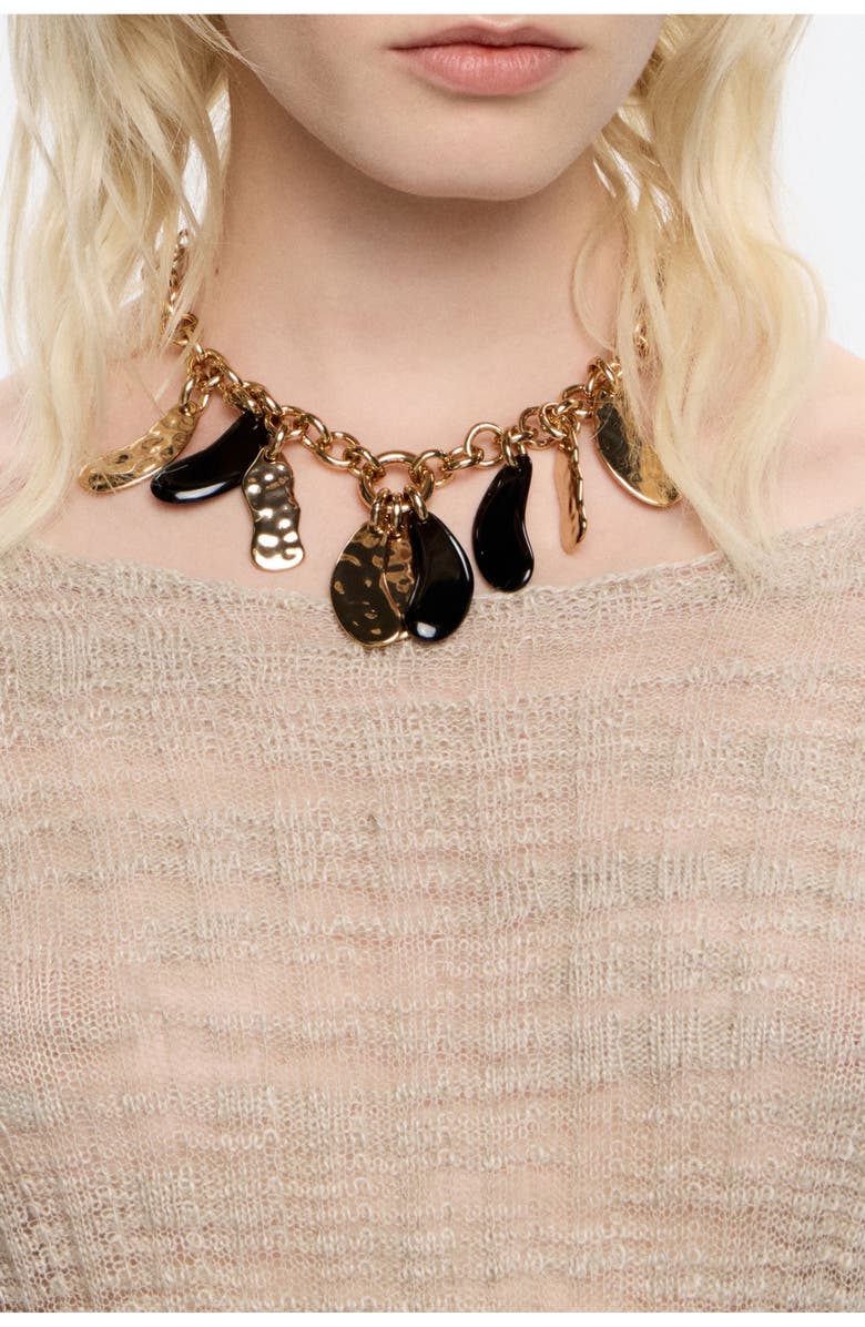 Bimba y Lola Textured Petals Chain Necklace, Alternate, color, Black