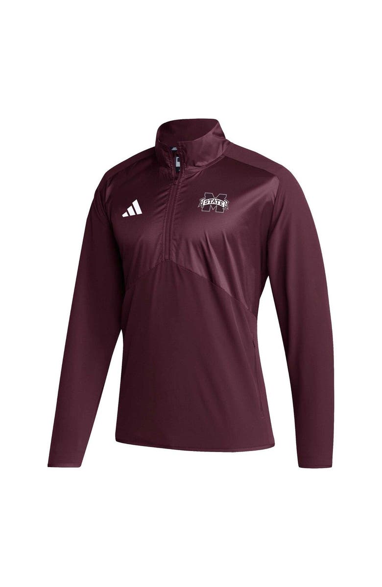 adidas Men's adidas Maroon Mississippi State Bulldogs Sideline AEROREADY Raglan Sleeve Quarter-Zip Jacket, Alternate, color, Maroon