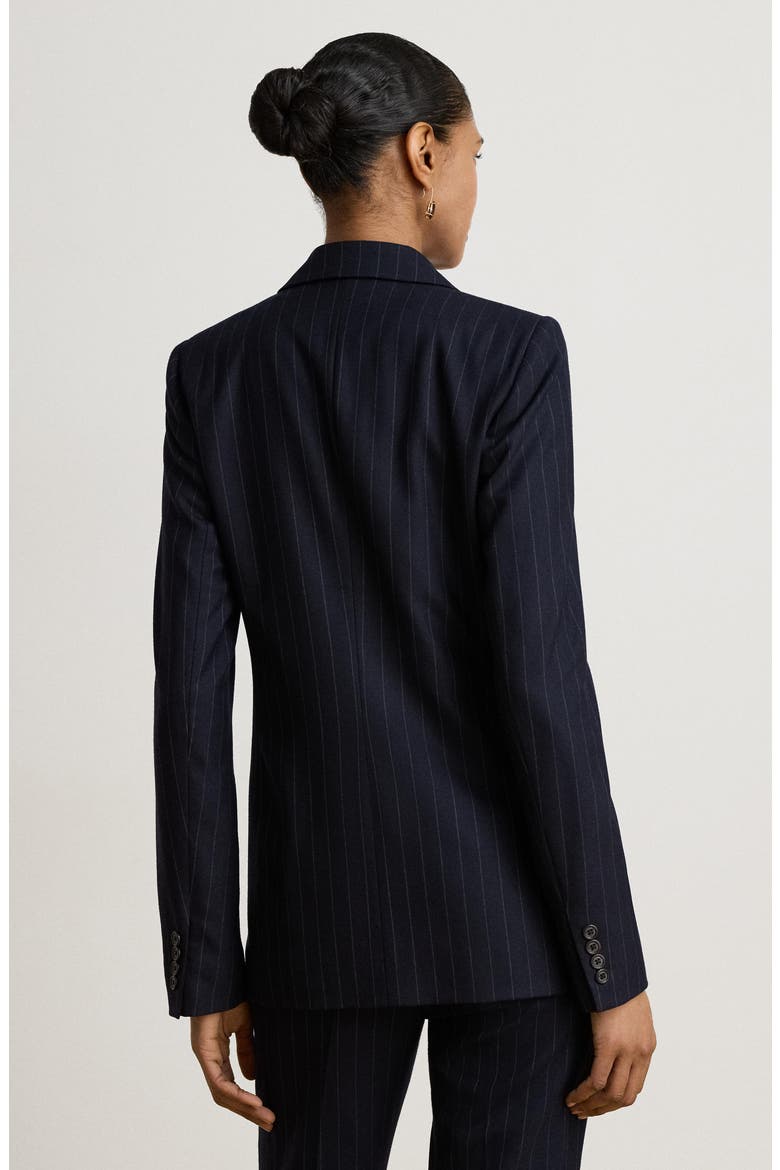 Pinstripe Double-Breasted Twill Blazer, Alternate, color, NAVY BLUE/ WHITE