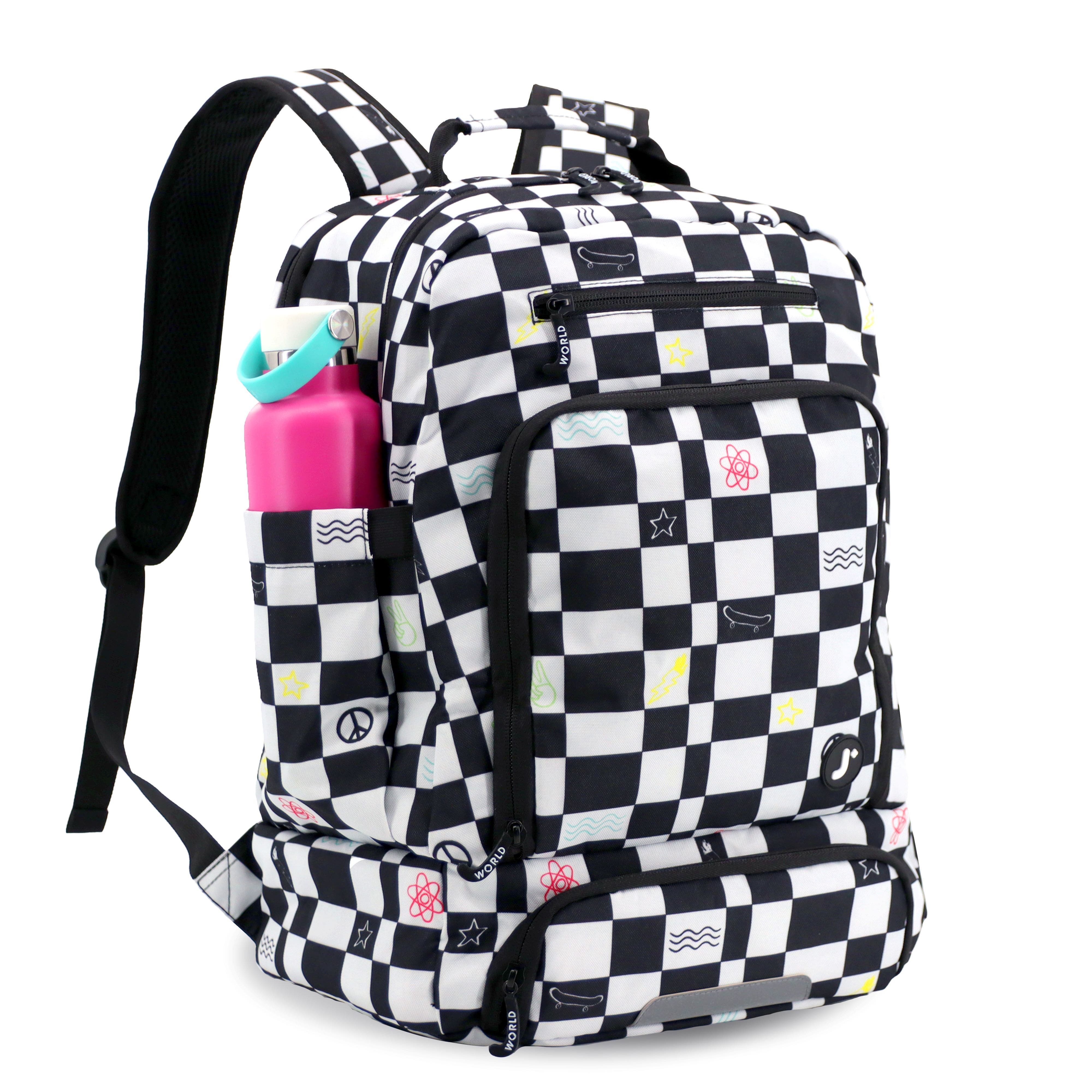 J World Unisex Packmate 2 in 1 School Backpack With Built-in Lunch Bag, Alternate, color, Icon Checkers