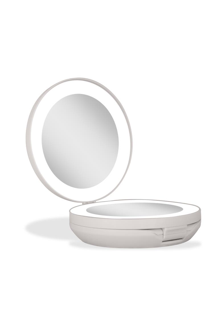 Lighted Travel Mirror with Magnification & Folding-to-Compact, Alternate, color, Taupe