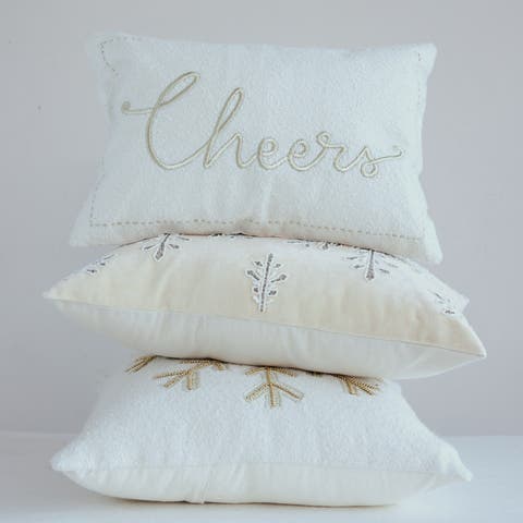 Embroidered Velvet Snowflake Lumbar Pillow