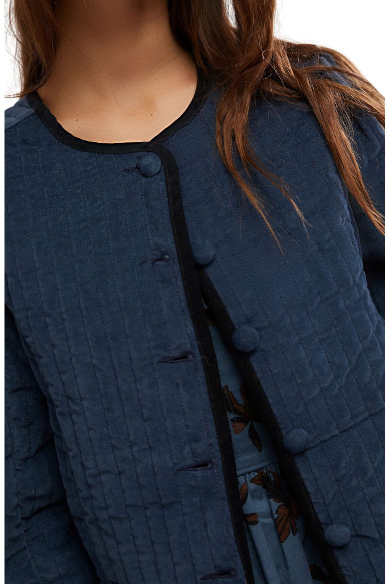 Natalia Stretch Cotton Quilted Jacket, Alternate, color, DARK DENIM
