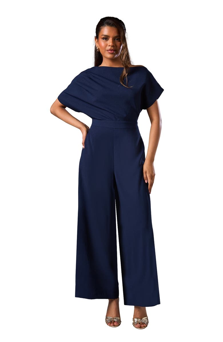 Coast Petite Pleat Off The Shoulder Jumpsuit, Main, color, Navy