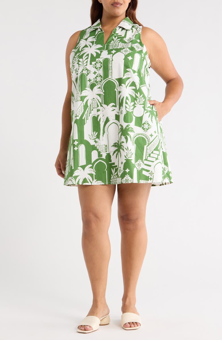 SUGARLIPS Lexya Nala City Sleeveless Cotton Shift Dress, Main, color, White/ Olive Green