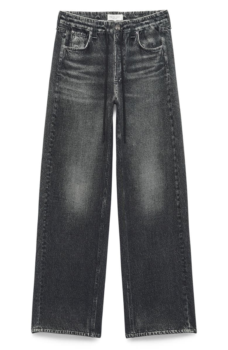rag & bone Miramar Pull-On Wide Leg Cotton Terry Sweatpant Jeans, Alternate, color, Washed Black
