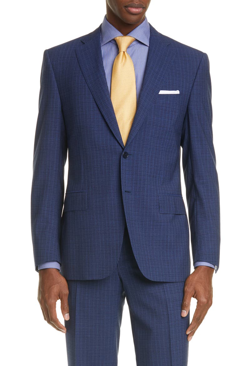Siena Soft Classic Fit Check Wool Suit, Alternate, color, NAVY