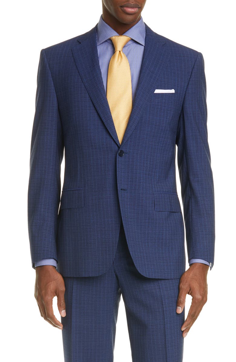 Canali Siena Soft Classic Fit Check Wool Suit, Alternate, color, 