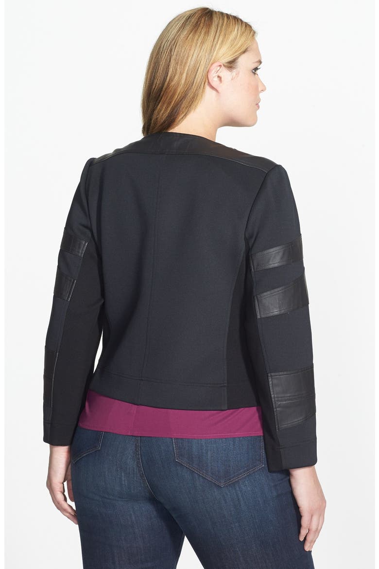 Collarless Mixed Media Moto Jacket, Alternate, color, BLACK