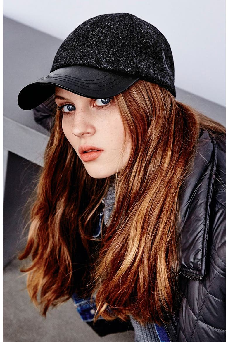 BCBGeneration Heathered Baseball Cap, Alternate, color, BLACK