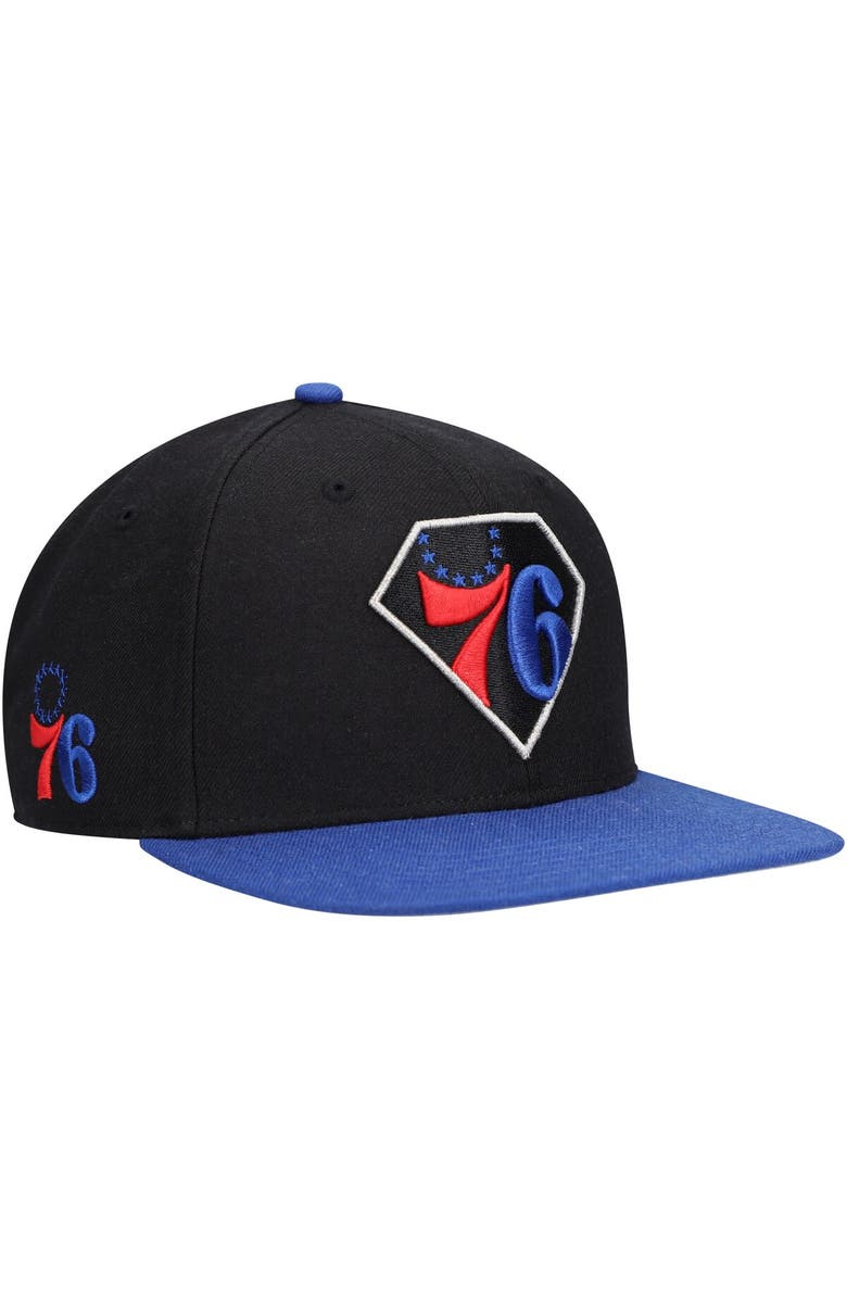 '47 Men's '47 Black/Royal Philadelphia 76ers 75th Anniversary Carat Captain Snapback Hat, Main, color, Black
