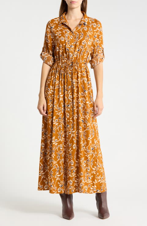 Floral Print Long Sleeve Shirtdress