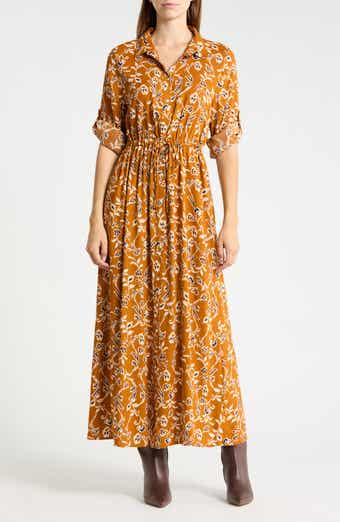 Floral Print Long Sleeve Shirtdress