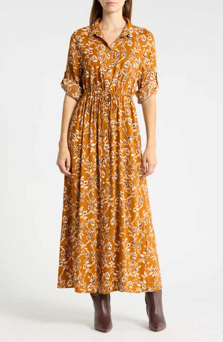 Floral Print Long Sleeve Shirtdress