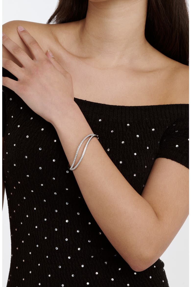 Wavie Faux Pearl & Crystal Hinged Bangle, Alternate, color, SILVER TONE / PEARL / CLEAR