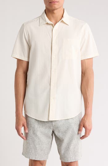 14th & Union Seersucker Short Sleeve Cotton Button-up Shirt In Ivory Eggnog