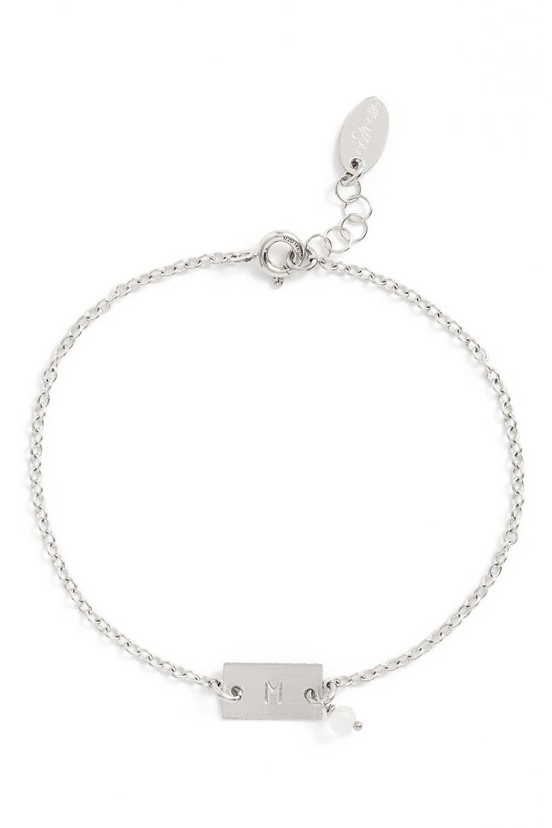Shaka Initial Sterling Silver Bar Bracelet, Main, color, STERLING SILVER M