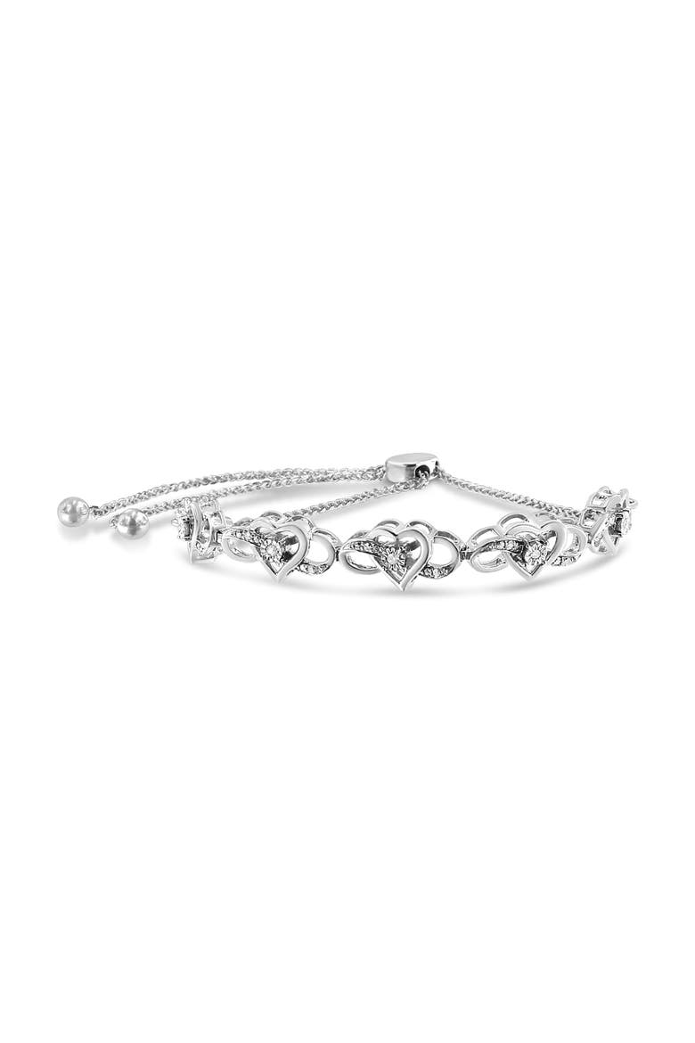 Silver Diamond Accent Interlocking Infinity and Heart Bolo Tennis Bolo Bracelet, Alternate, color, White