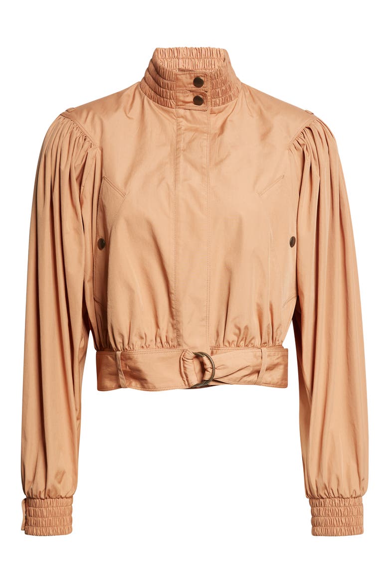 Crop Gathered Cotton Poplin Jacket, Alternate, color, REEF SHELL