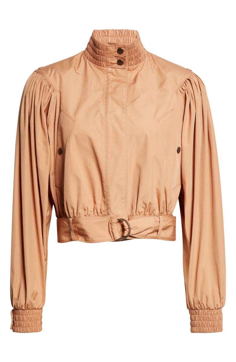 Chloé Crop Gathered Cotton Poplin Jacket, Main, color, Reef Shell