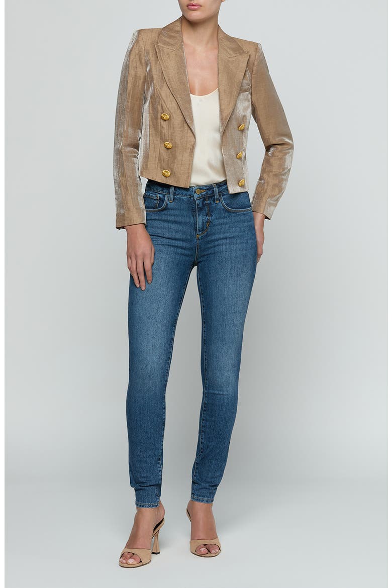 Inez Cropped Blazer, Alternate, color, LATTE/ GOLD