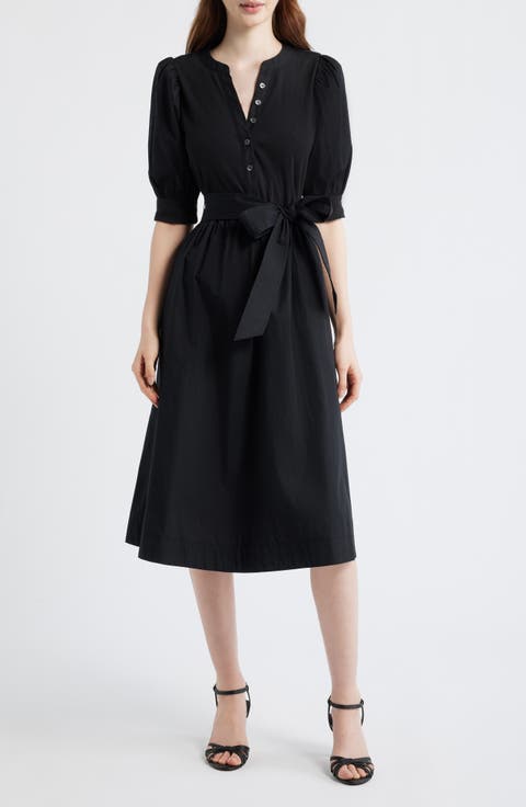 Twofer Mixed Media Belted Midi Dress