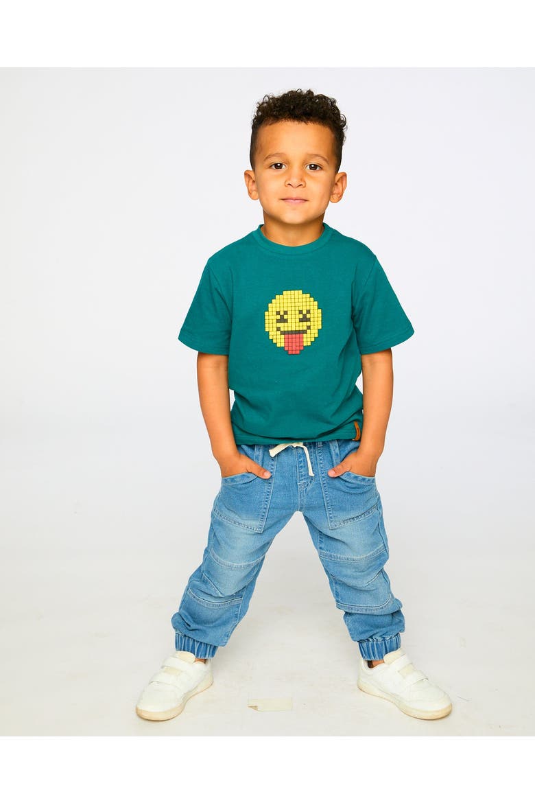 Organic Cotton Jersey Smiley Face Graphic T-Shirt, Alternate, color, Dark Turquoise