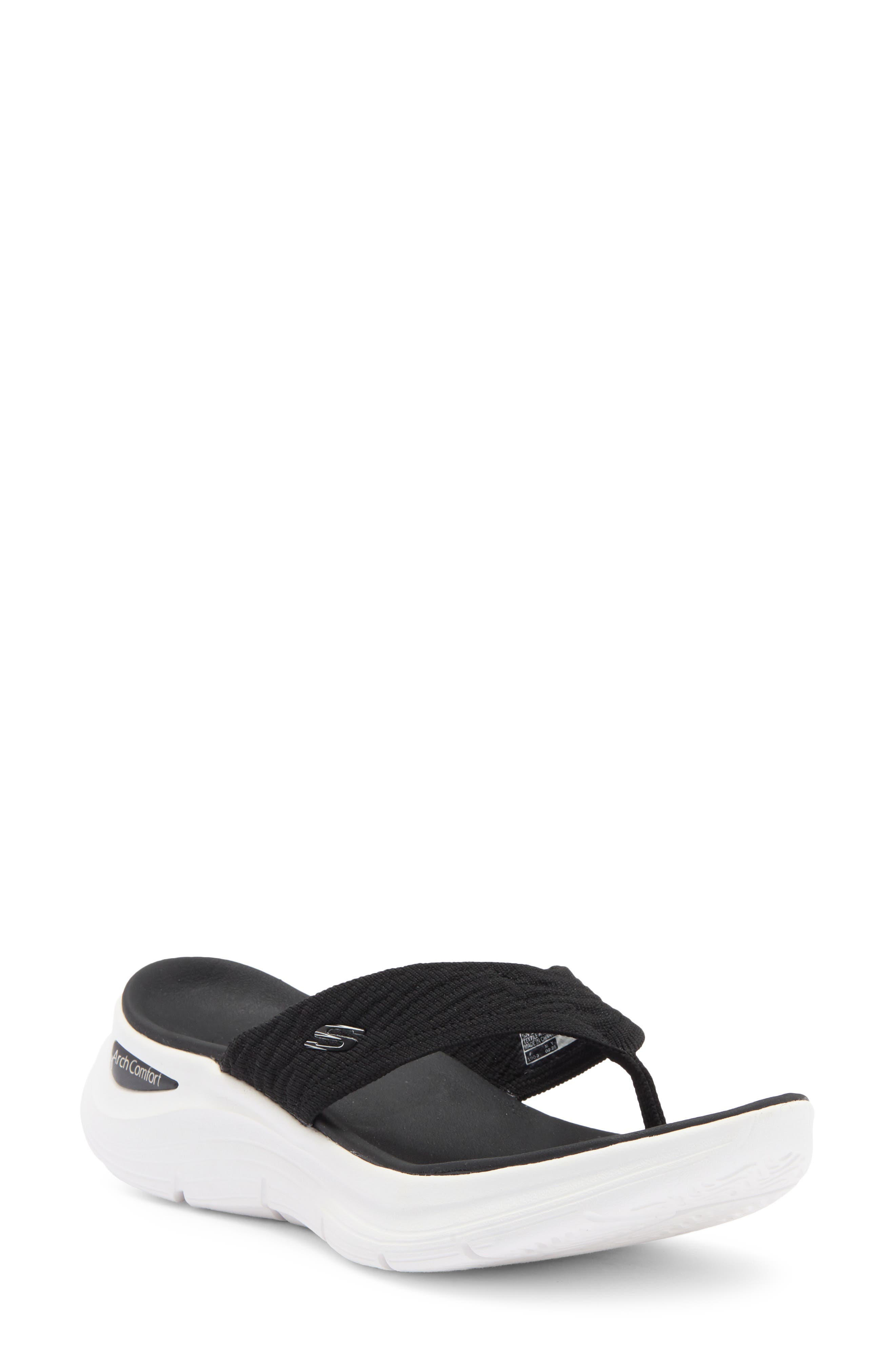 SKECHERS Kamaryn Thong Sandal, Main, color, Black/ White
