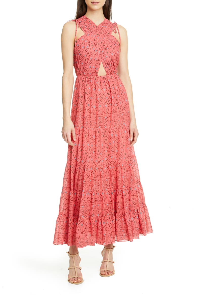 Karima Metallic Cutout Maxi Dress, Main, color, HIBISCUS