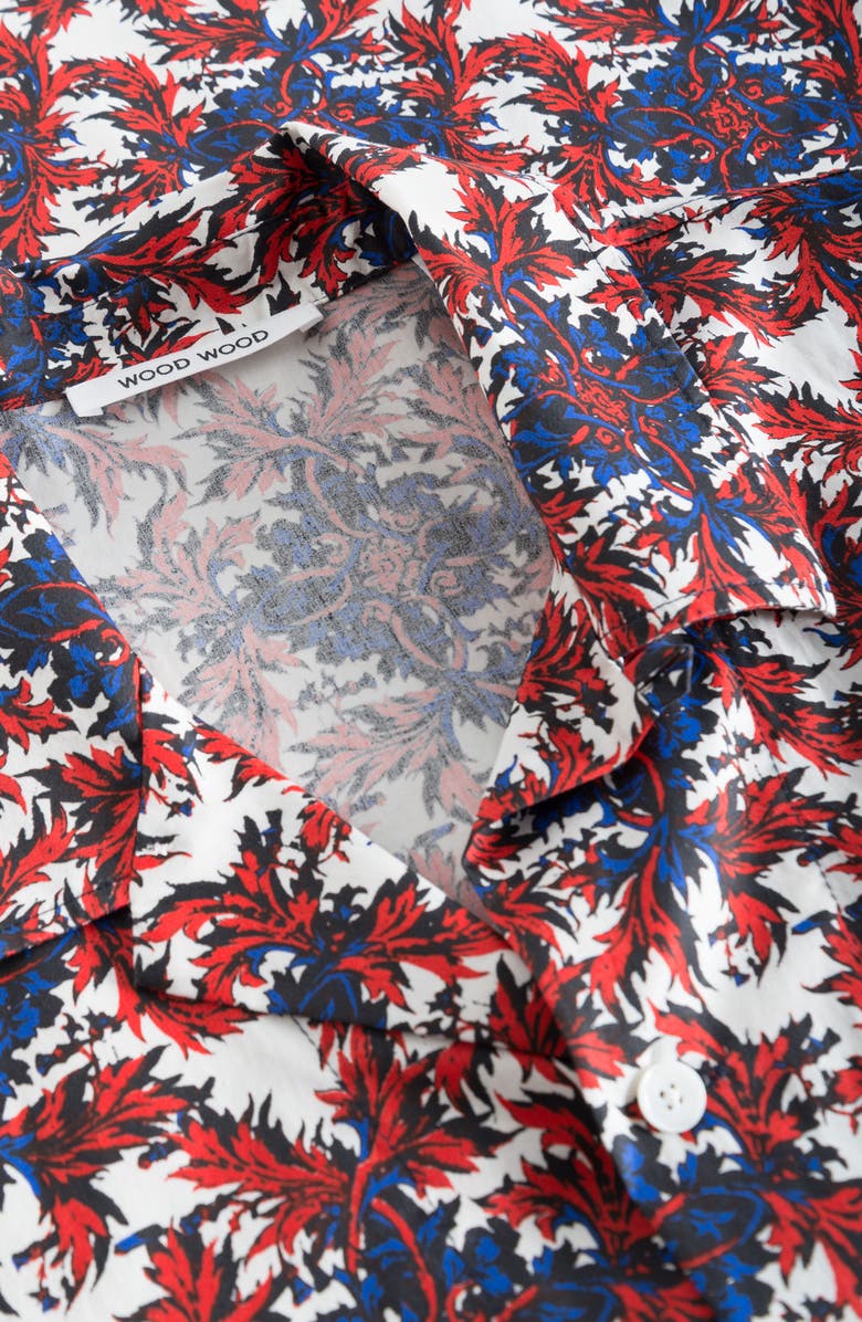 Wood Wood Johan Chateau Stretch Organic Cotton Button-Up Camp Shirt, Alternate, color, Red Aop