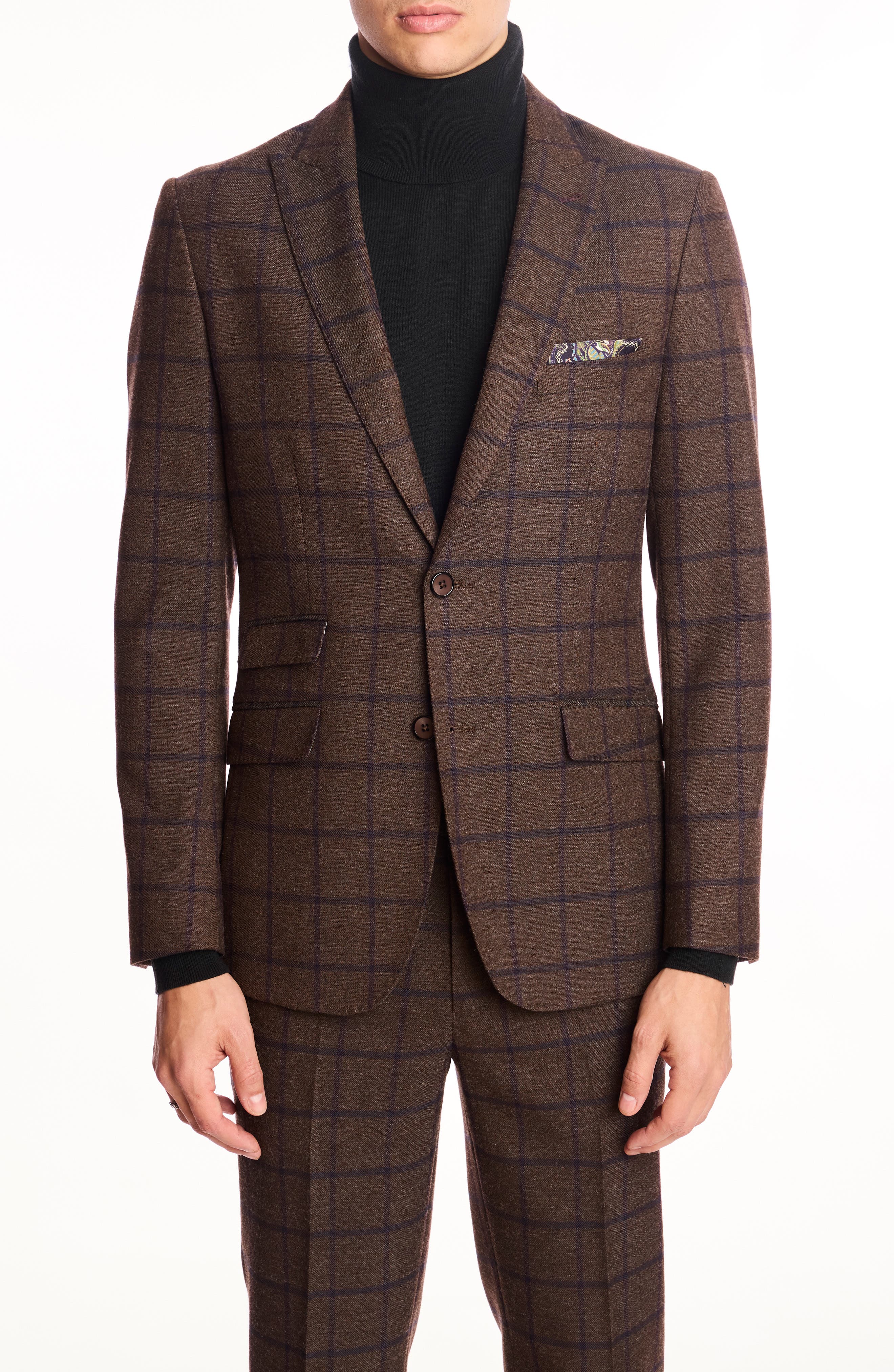 PAISLEY & GRAY Ashton Slim Fit Brown Windowpane Blazer