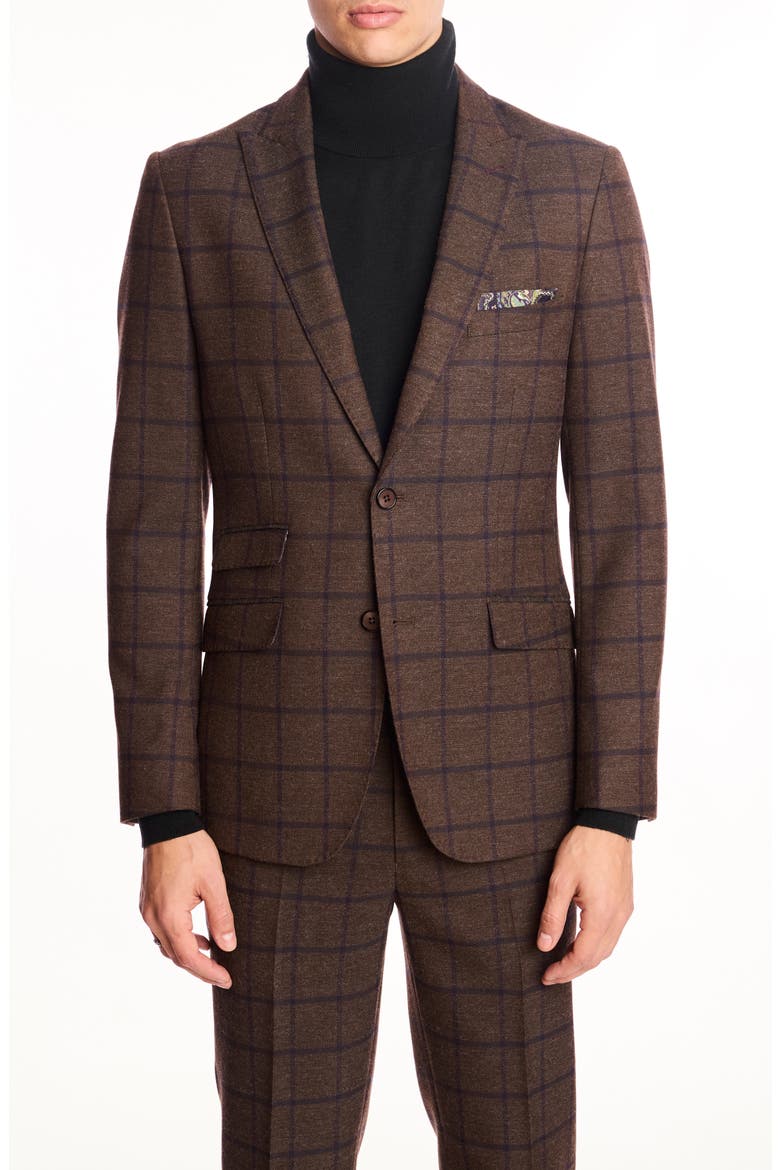 Ashton Slim Fit Brown Windowpane Blazer, Main, color, BROWN VIOLET WINDOWPANE
