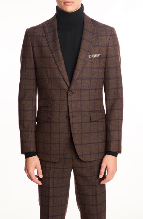 Ashton Slim Fit Brown Windowpane Blazer (Regular & Big)