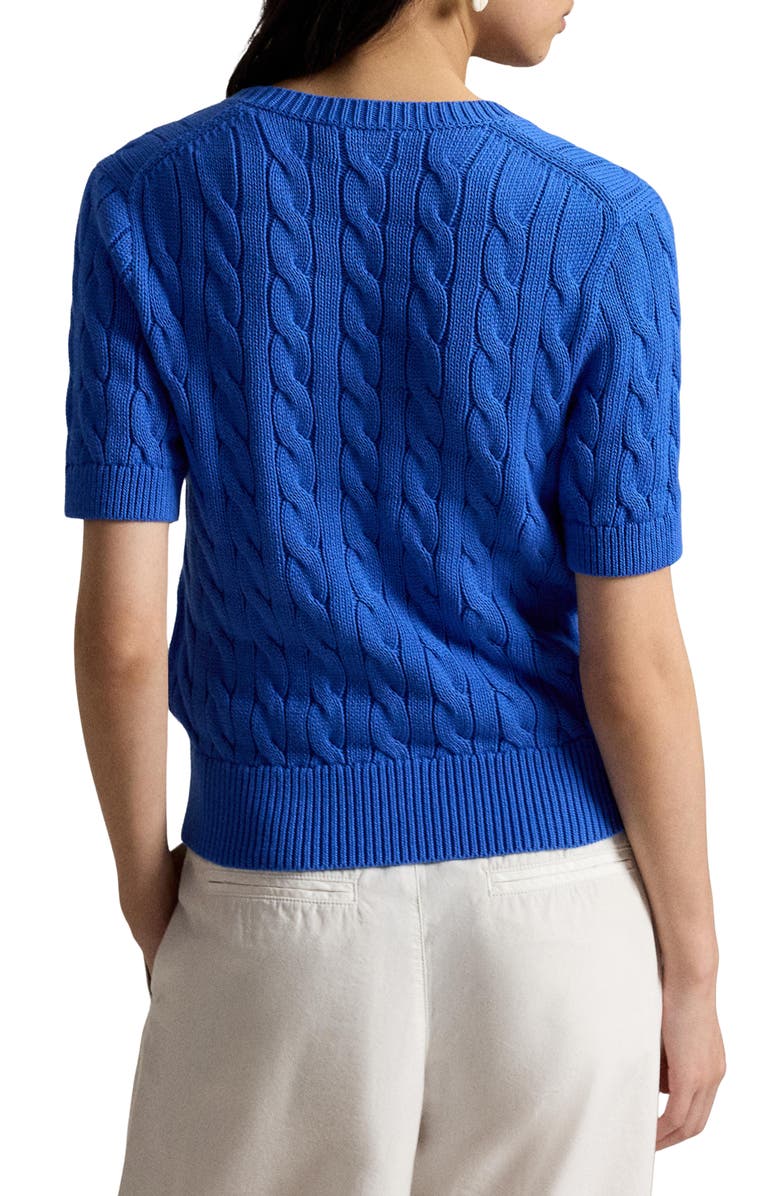 Polo Ralph Lauren Short Sleeve Cable Stitch Cardigan, Alternate, color, Gala Blue