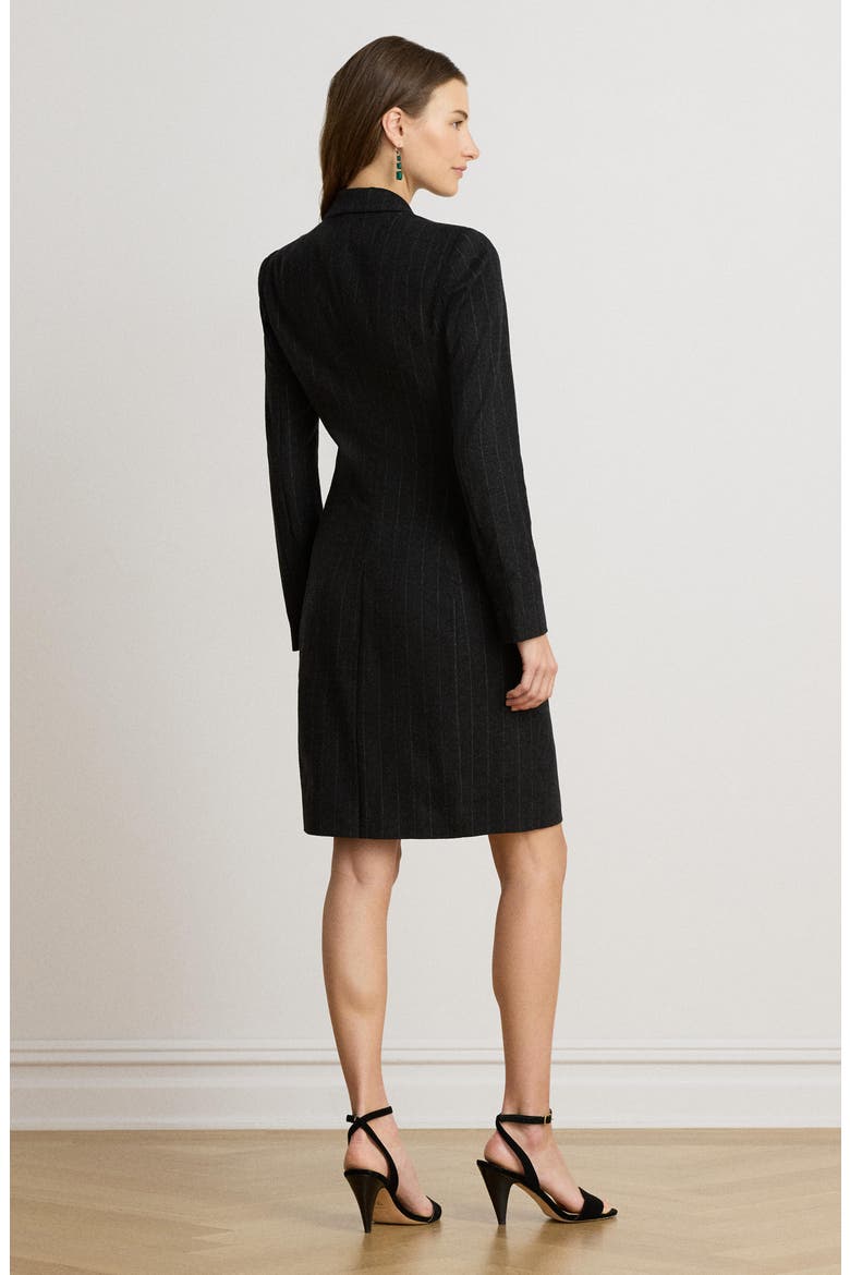 Pinstripe Double Breasted Wool Blend Dress, Alternate, color, GREY/ CREAM