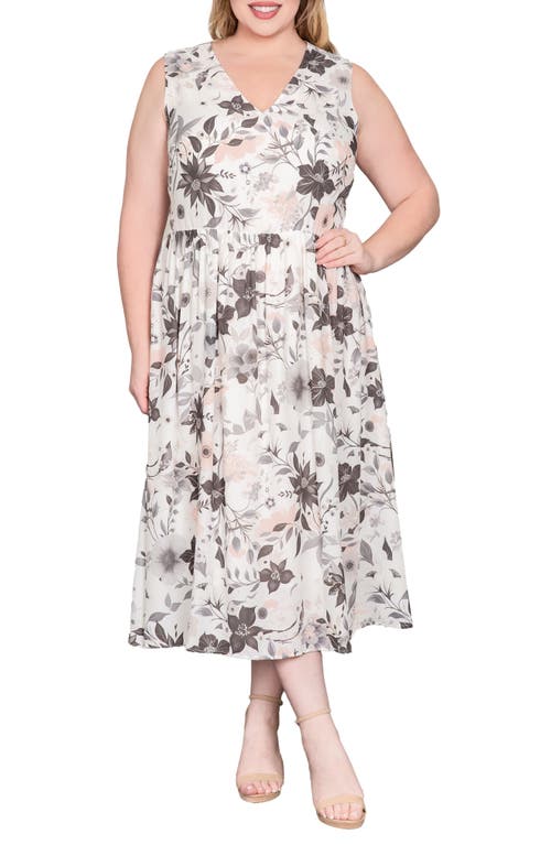 Standards & Practices Sleeveless V Neck A Line Midi Dress In White Floral
