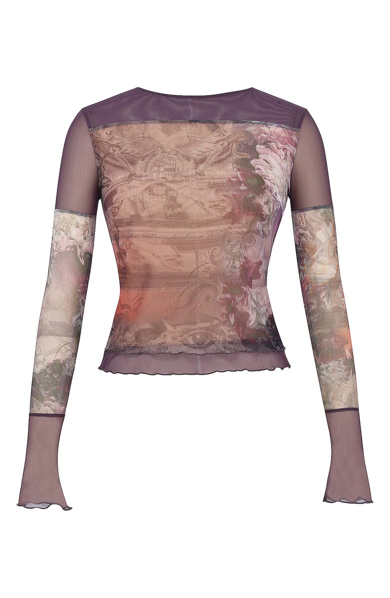Mistress Rocks Mixed Media Floral Mesh Top, Alternate, color, Dusty Prune