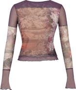 Mistress Rocks Mixed Media Floral Mesh Top