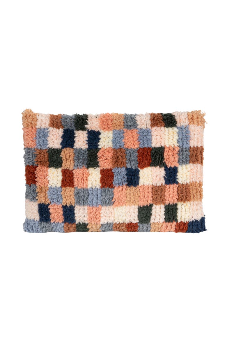 Storied Home New Zealand Wool Tufted Checkered Lumbar Pillow with Cotton Back, Multicolor, Main, color, Blue