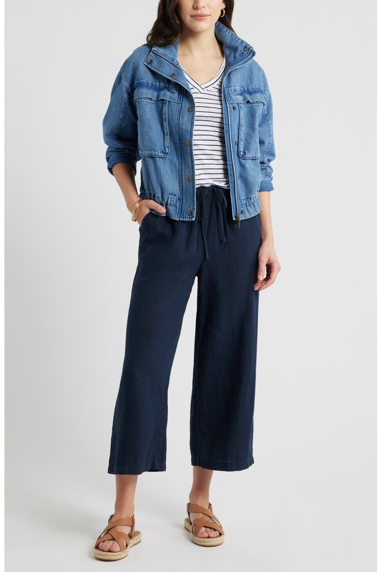 Wide Leg Crop Linen Pants, Alternate, color, NAVY STILL