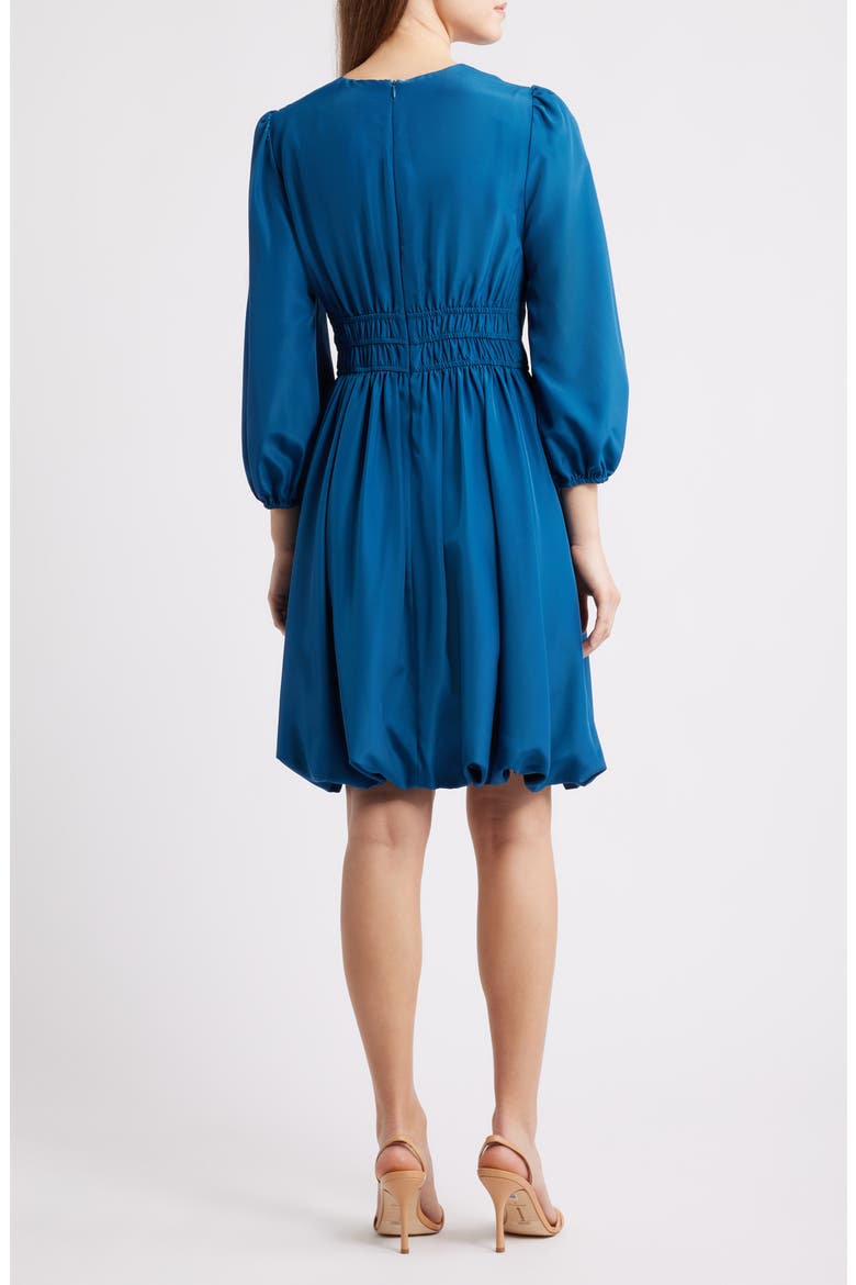 Balloon Sleeve Crepe Fit & Flare Dress, Alternate, color, TEAL