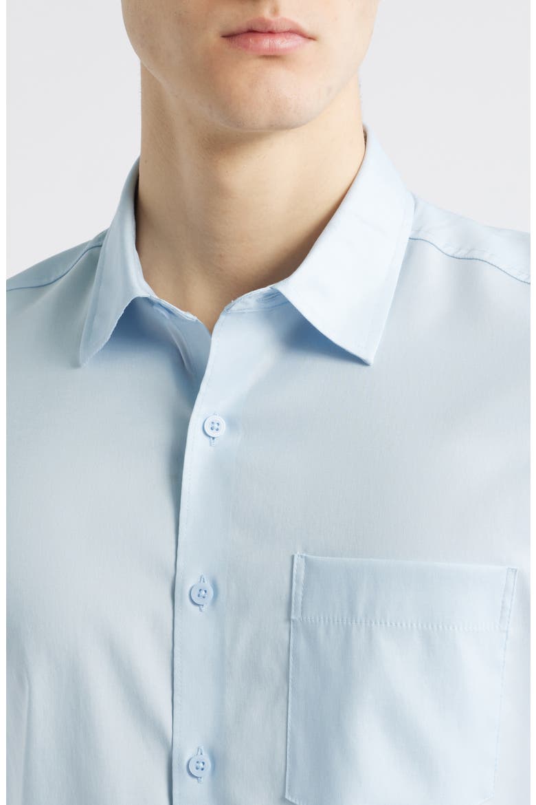 Solid Short Sleeve Stretch Button-Up Shirt, Alternate, color, BLUE SKYWAY