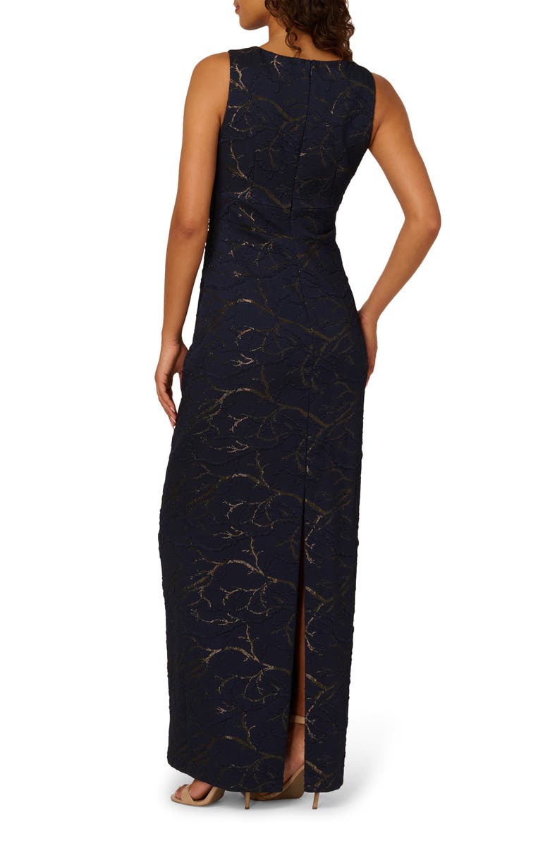 Adrianna Papell Gathered Sleeveless Jacquard Gown, Alternate, color, Navy