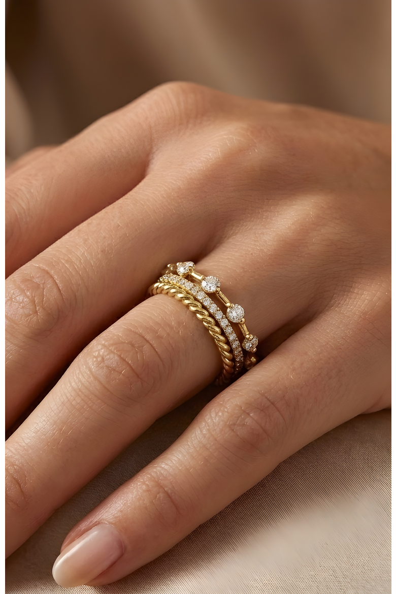 Modern Ring Stack, Alternate, color, Gold