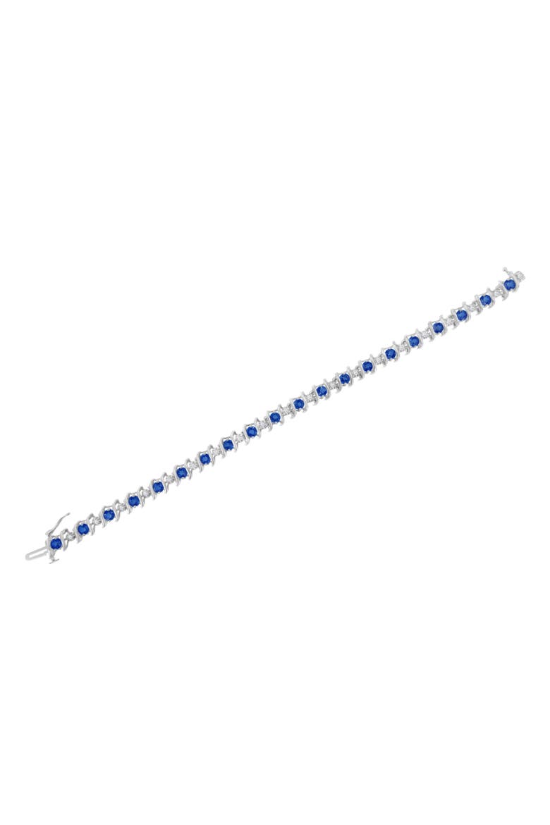 .925 Sterling Silver Lab-Grown Birthstone and 1/6 Cttw Diamond Tennis Bracelet, Alternate, color, Blue Sapphire